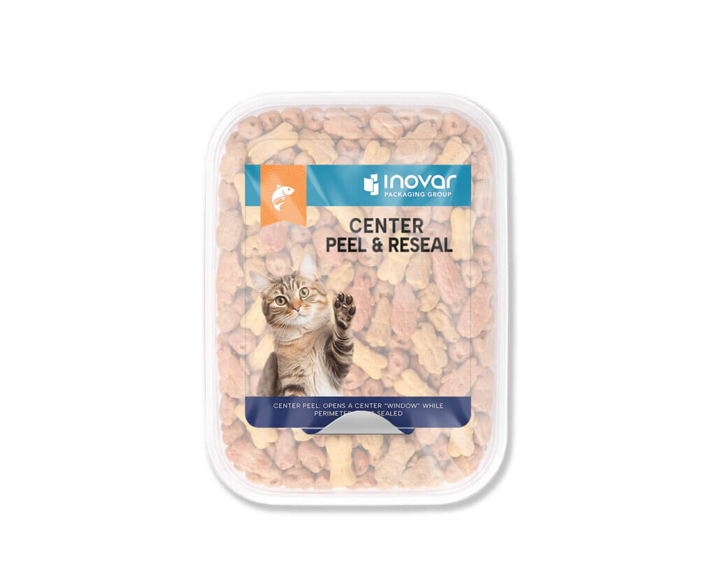 Center Peel cat treats in container