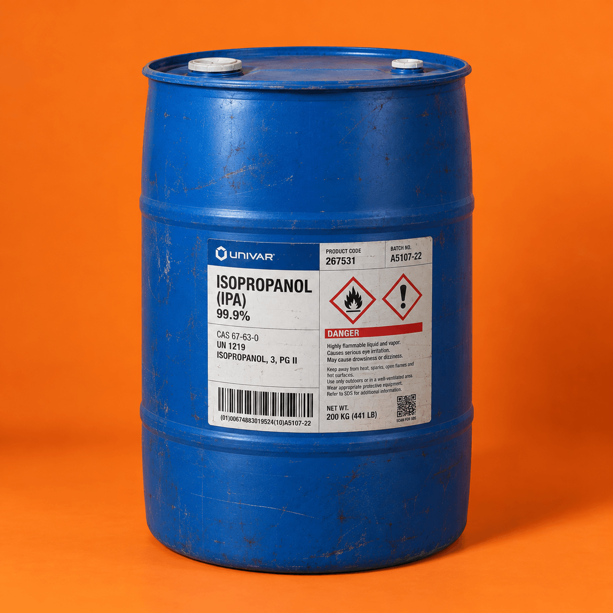 Blue Isopropanol Chemical Drum