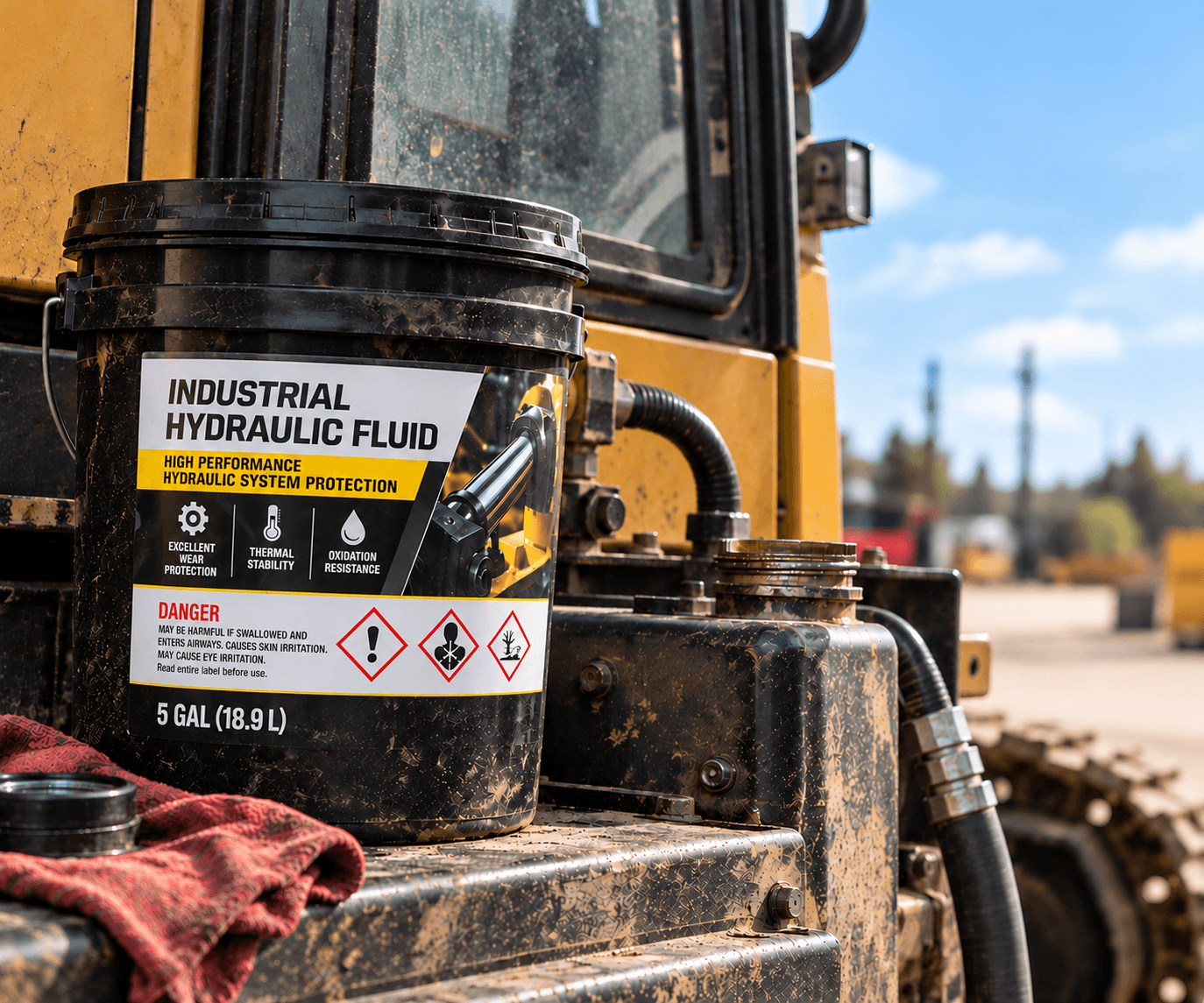 Industrial Hydraulic Fluid at Excavator Worksite